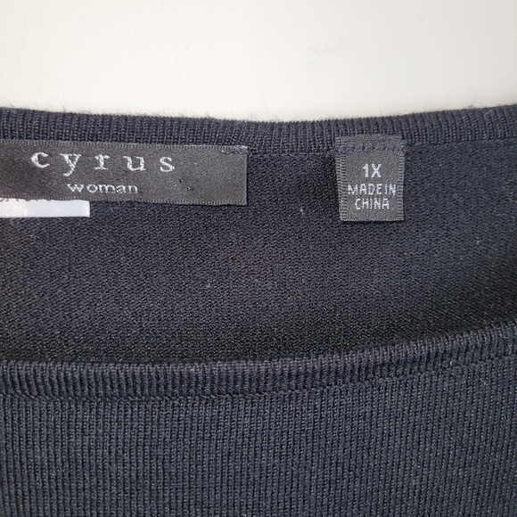 Cyrus 1X Black Knit Pearl Studded Bell Sleeve Top - Picture 3 of 4